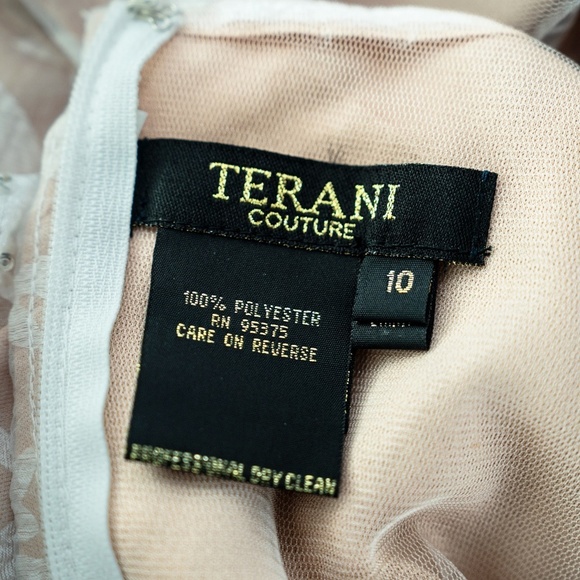 TERANI. Two Piece Halter Lacy Patterend Prom High Low Ball Gown - Picture 13 of 16